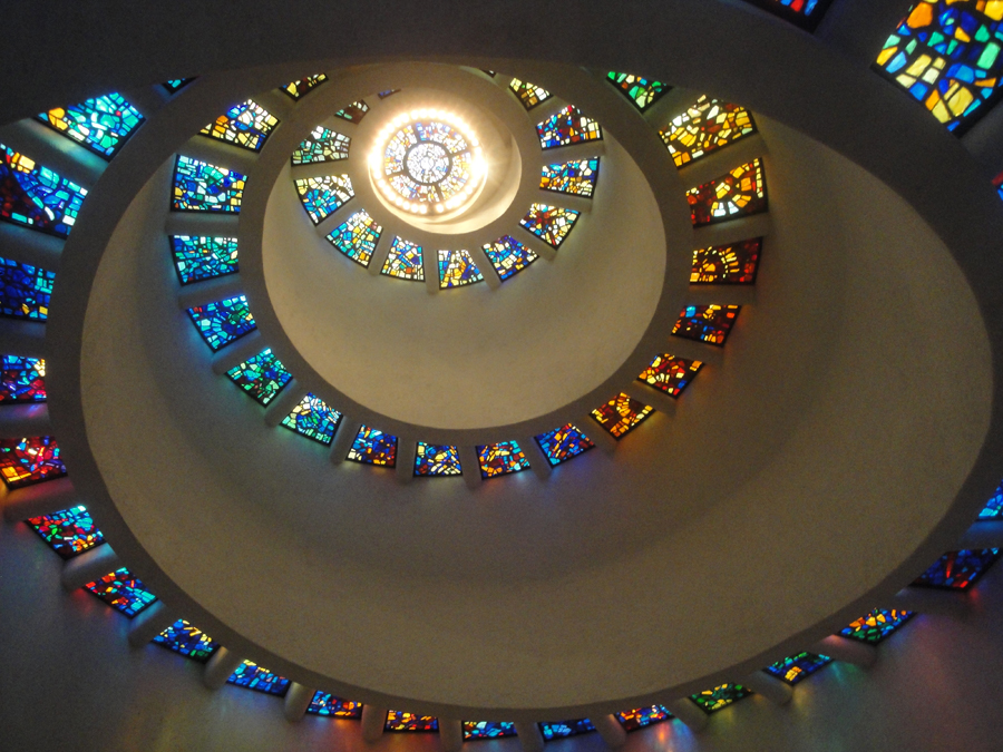 Spiraling stained glass on ceiling